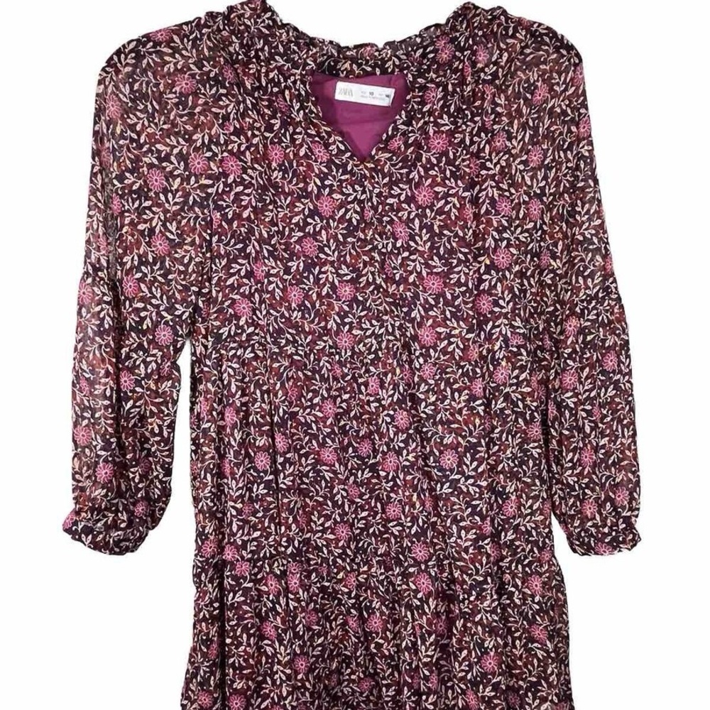 Zara Black and Pink Ruffled 3/4 Sleeve Dress